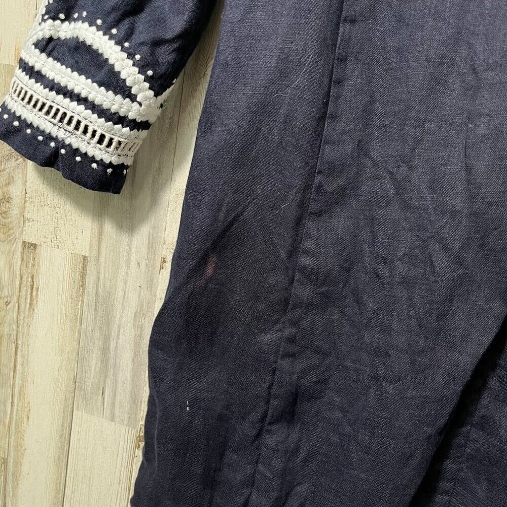 Tory Burch Linen Odelia Contrast Time Navy Blue White Tunic Dress Womens Size 2 - Picture 8 of 9